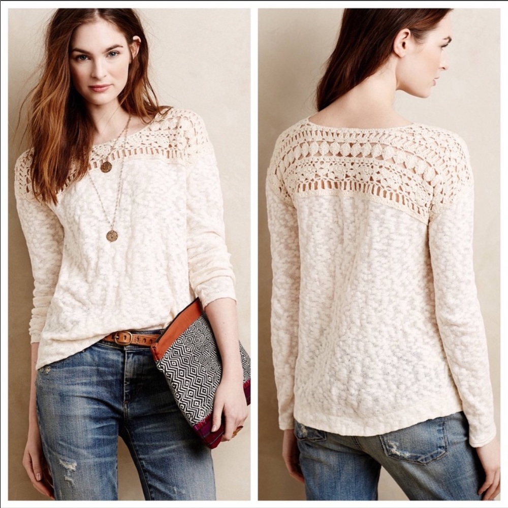 Anthropologie Meadow Rue Kellen Crochet Pullover
